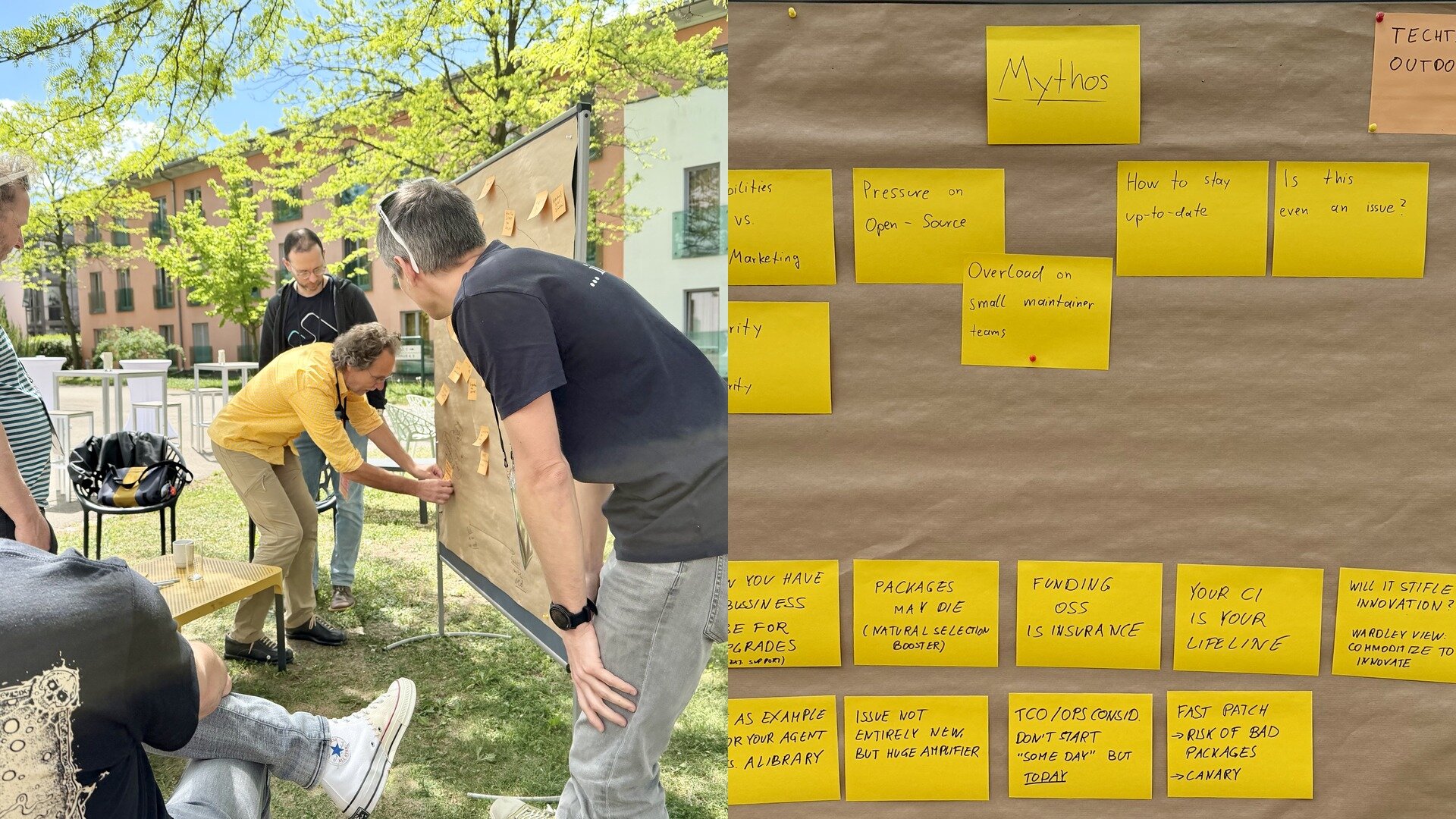 Gregor Hohpe uses sticky notes to summarise the key takeaways from the discussion on the impact of AI in general, and Claude Mythos in particular, on Open Source.