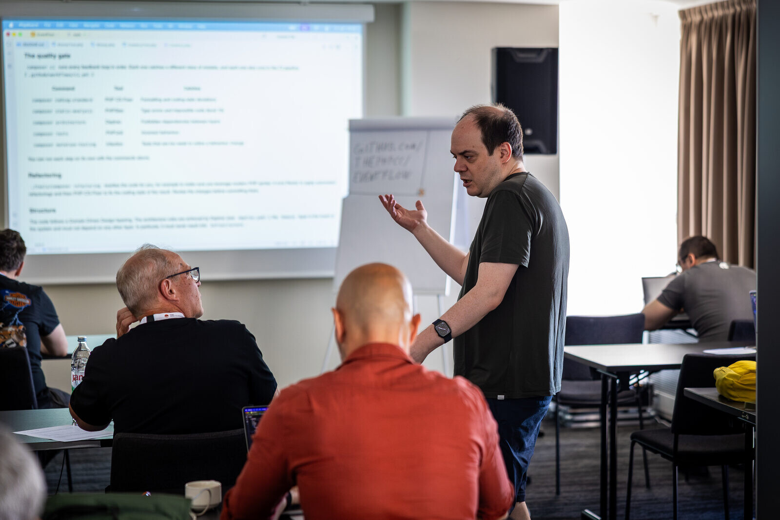 Sebastian Bergmann explaining a quality gate to participants